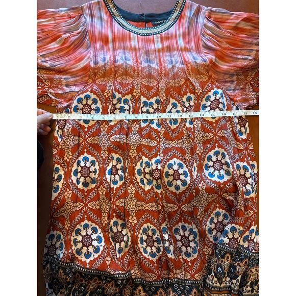 Anthropologie Tanvi Kedia Boho Mini Dress Size S Red-Orange Gradient Floral - Picture 3 of 8